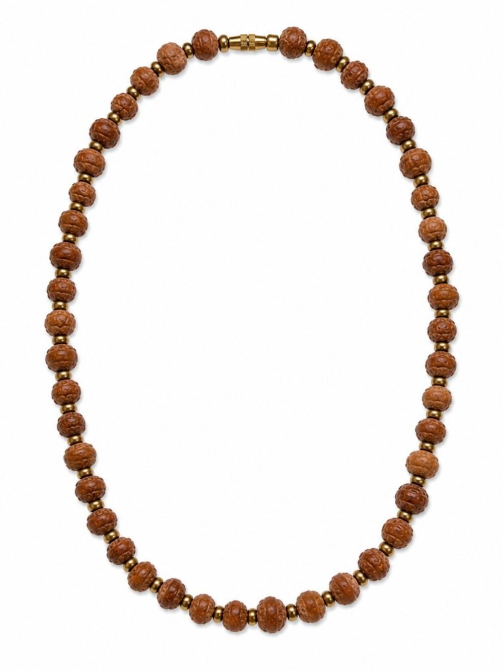 Brown Textured Bead Necklace with Antique Gold-Tone Spacers – African Jewelry